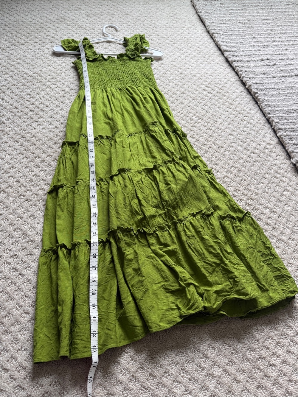 O.P.T. Calypso green tiered ruffle smocked linen blend dress women’s XS - Picture 9 of 10